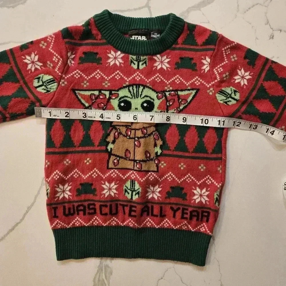 Star Wars Grogu Ugly Christmas Sweater Red Green Baby 18 months